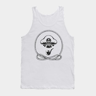 Captain Hat with Smoking Pipe Nautical Emblem Tank Top